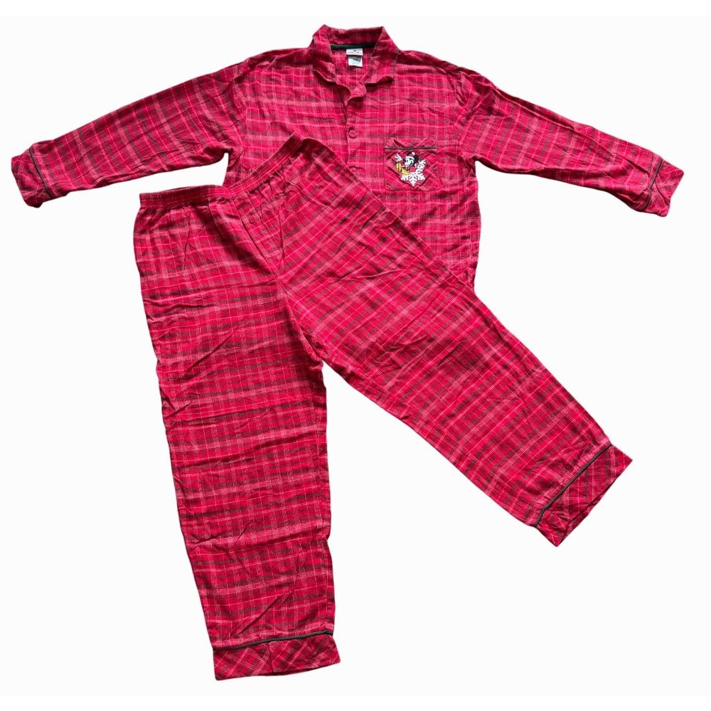 Disney Store Red Plaid Mickey Mouse Pajamas Women’s Cotton Large Sleepwear Comfy